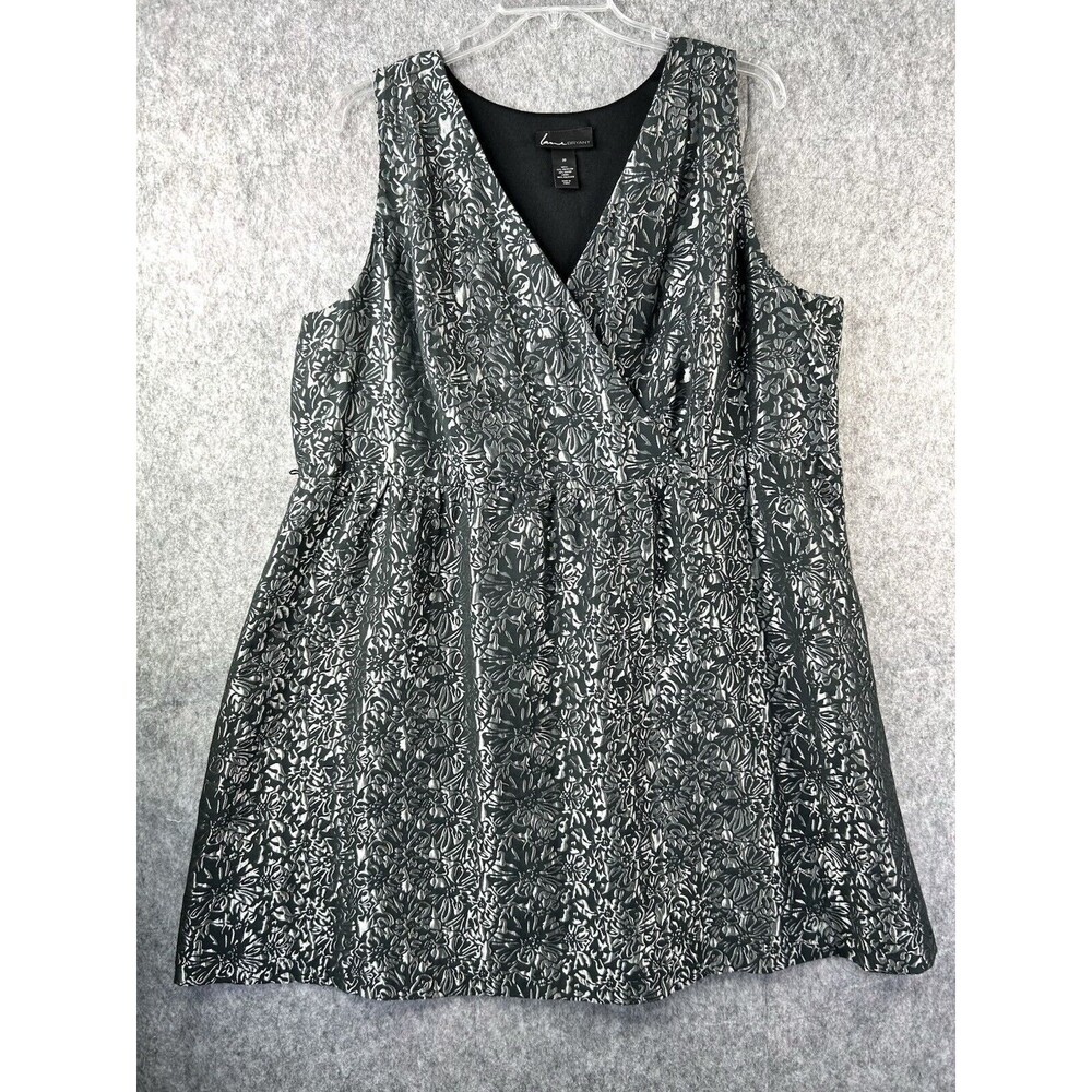 Lane Bryant Black Floral Silver Purple Foil Shimmer Metallic Dress 26 Lined